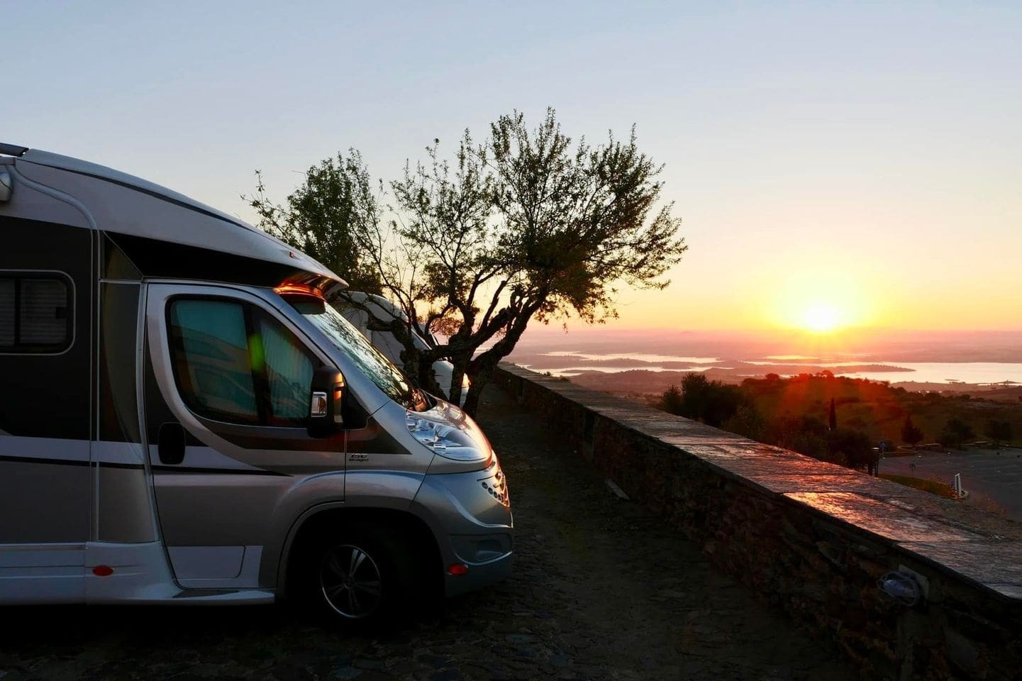 motorhome with sunset